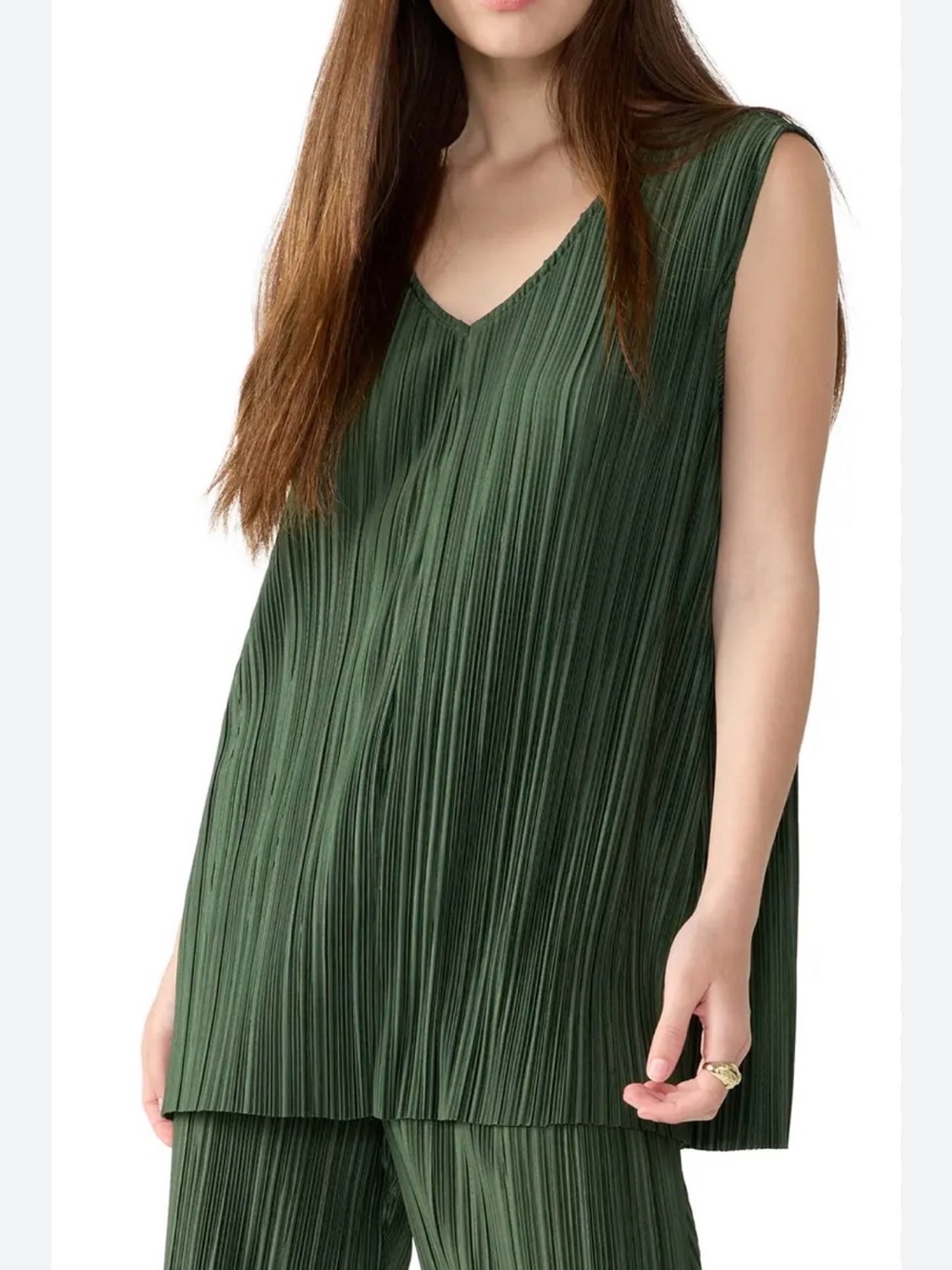 NWT Addition Elle green pleated Plissé Sleveless V-Neck Tunic Top Tank Size 4X